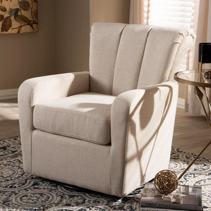 Rayner Modern and Contemporary Beige Fabric Upholstered Swivel Chair