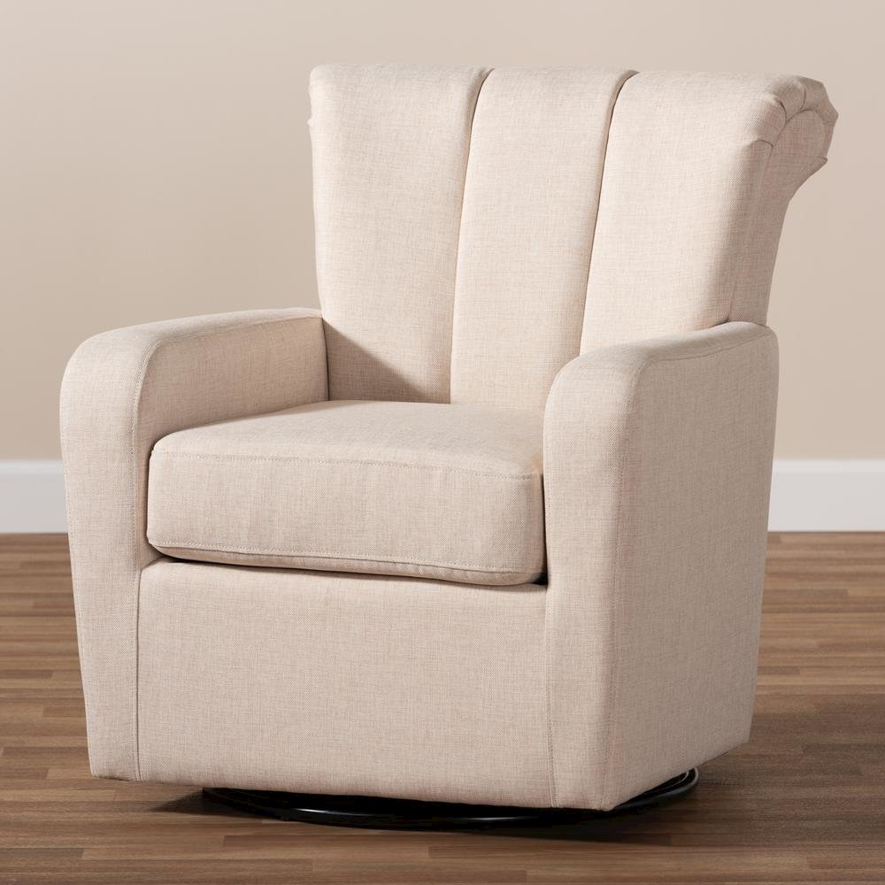 Rayner Modern and Contemporary Beige Fabric Upholstered Swivel Chair