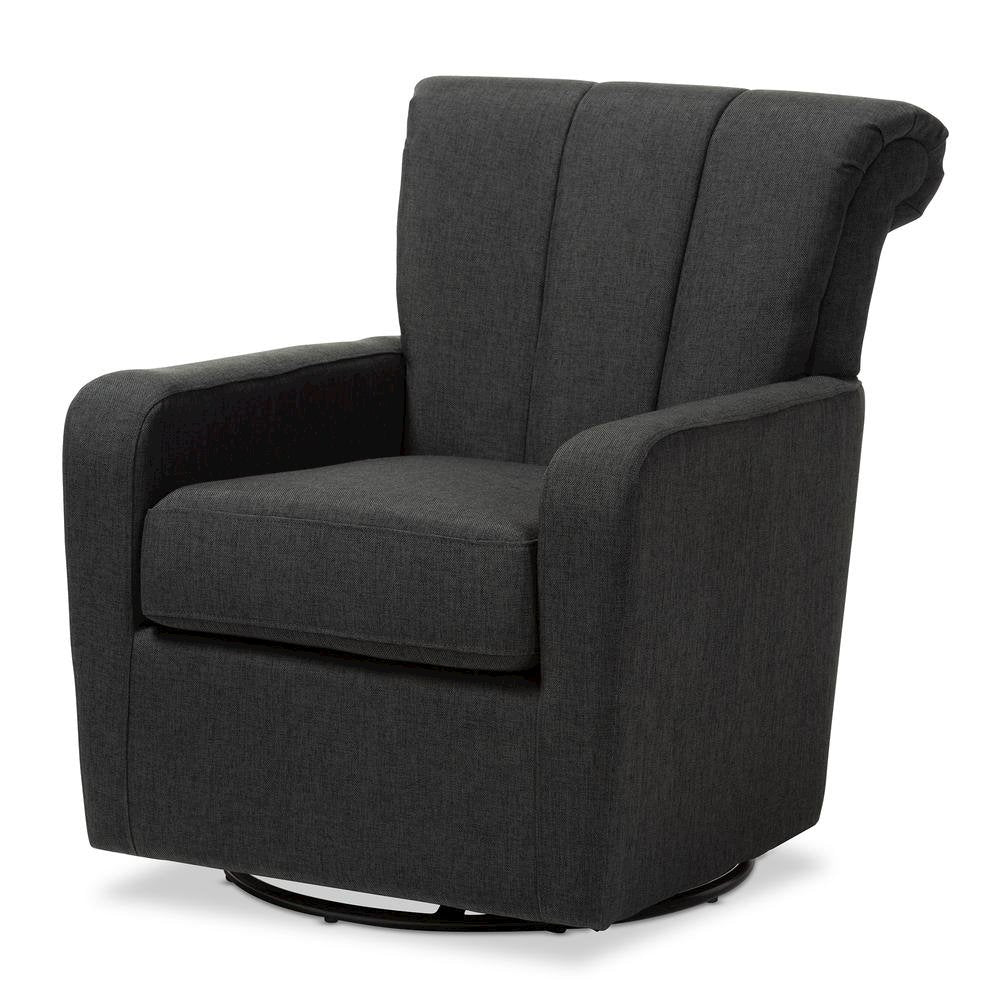 Rayner Modern and Contemporary Grey Fabric Upholstered Swivel Chair