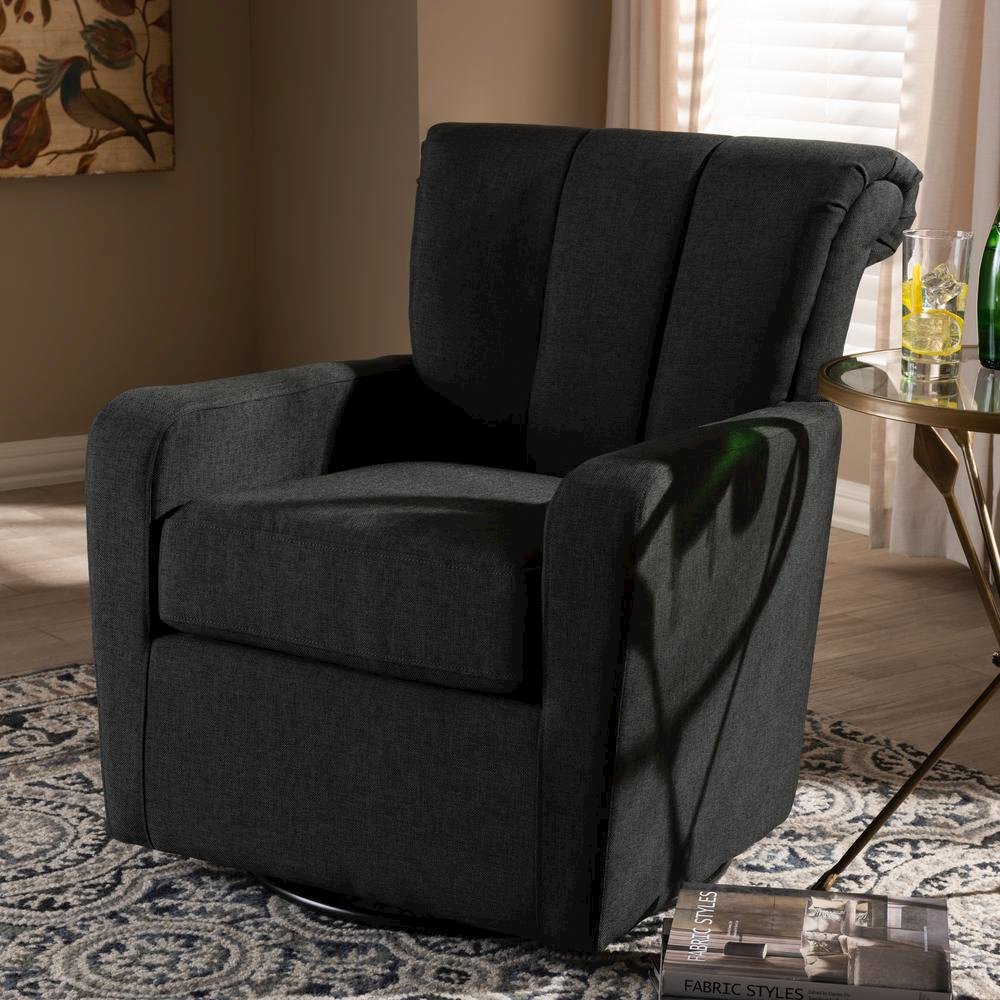 Rayner Modern and Contemporary Grey Fabric Upholstered Swivel Chair