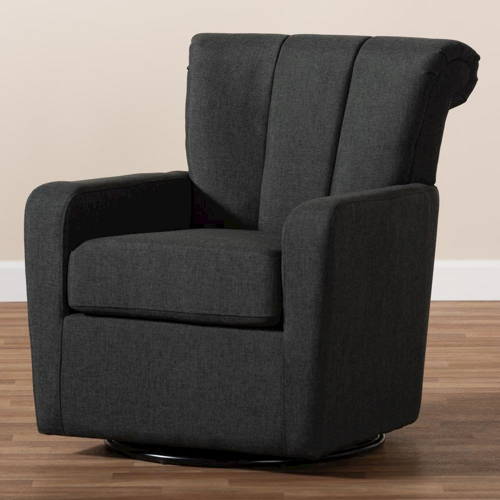 Rayner Modern and Contemporary Grey Fabric Upholstered Swivel Chair