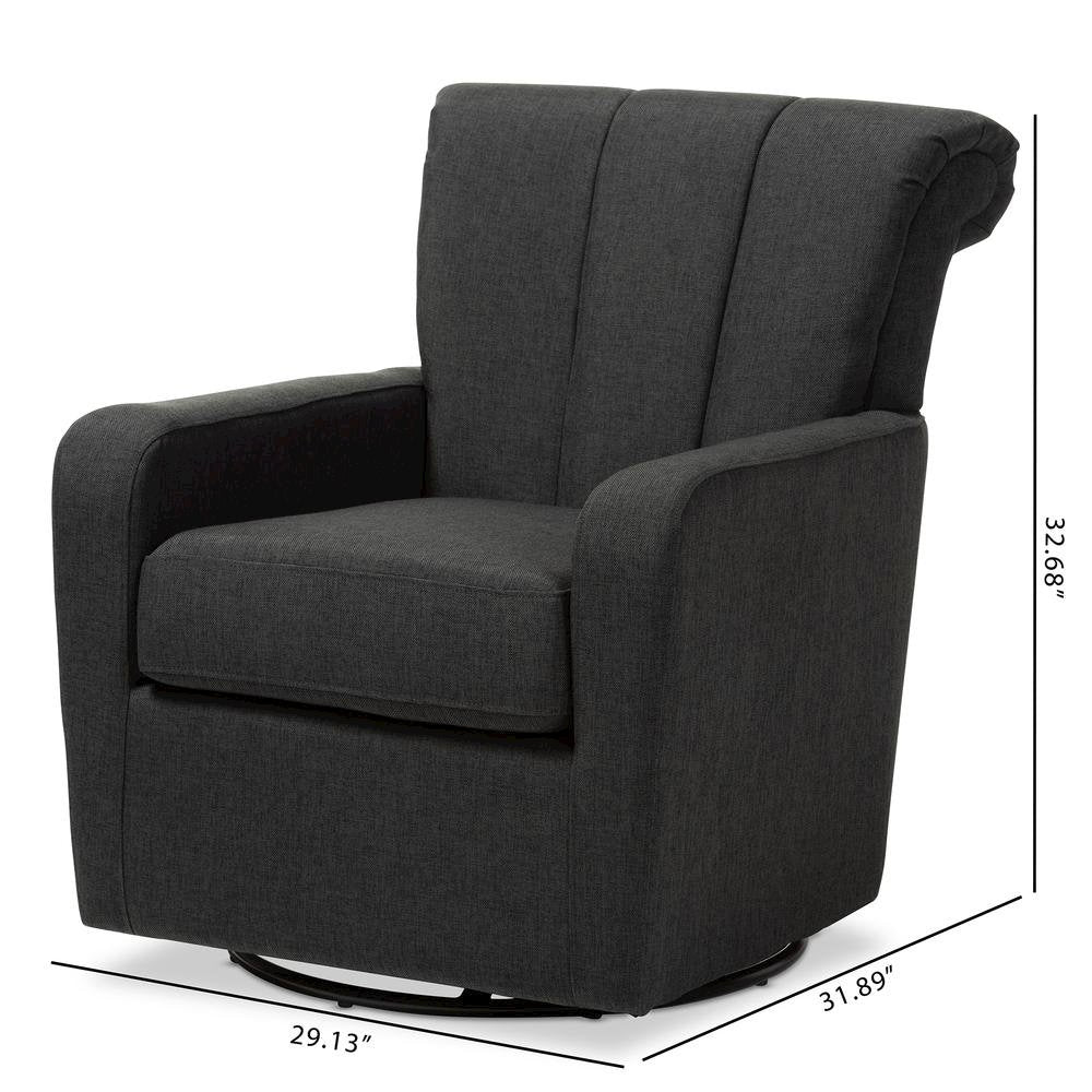 Rayner Modern and Contemporary Grey Fabric Upholstered Swivel Chair