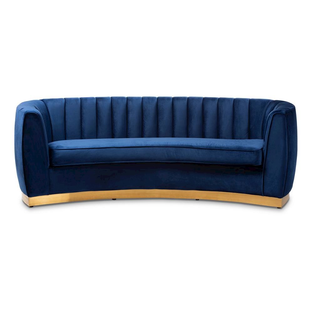 Milena Glam Royal Blue Velvet Fabric Upholstered Gold-Finished Sofa