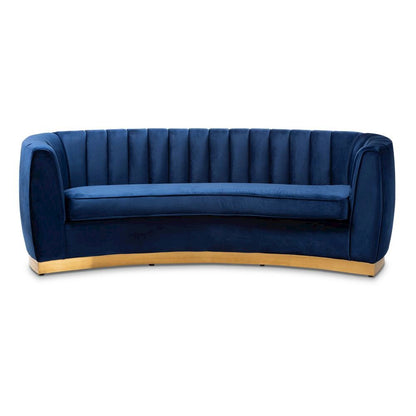 Milena Glam Royal Blue Velvet Fabric Upholstered Gold-Finished Sofa
