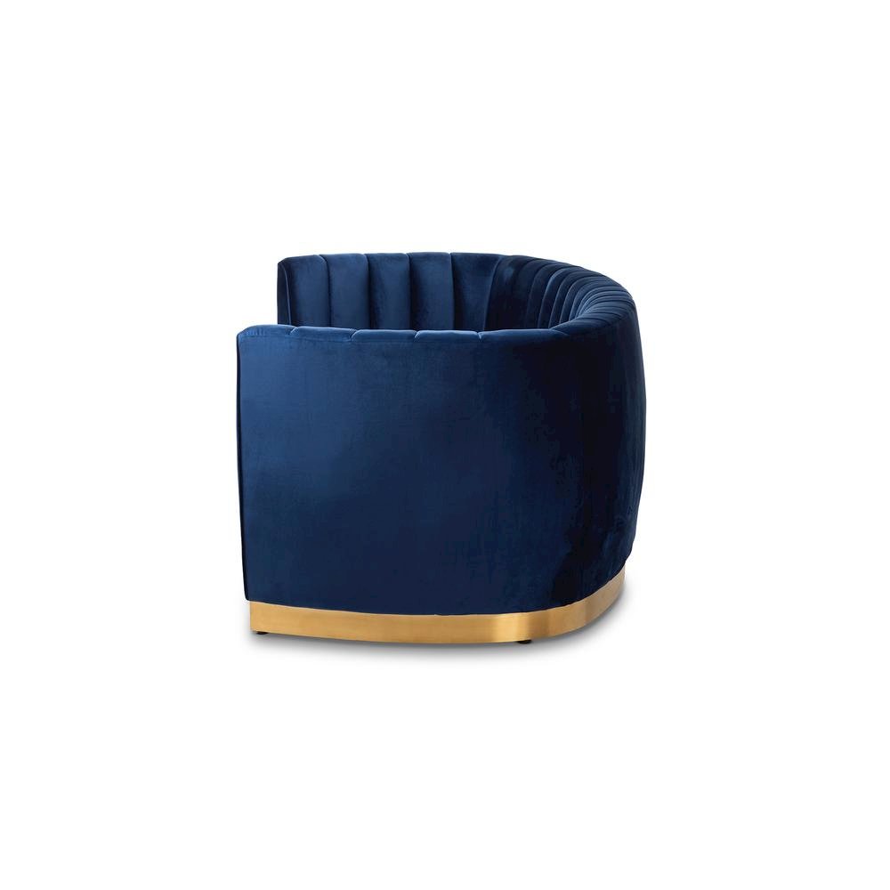 Milena Glam Royal Blue Velvet Fabric Upholstered Gold-Finished Sofa