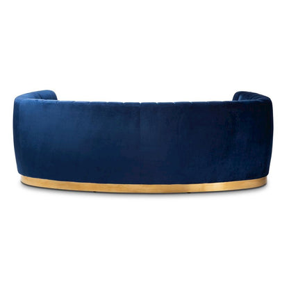 Milena Glam Royal Blue Velvet Fabric Upholstered Gold-Finished Sofa