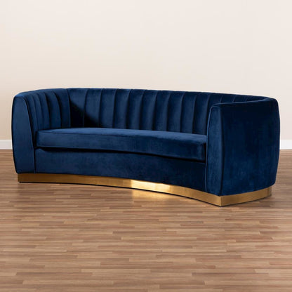 Milena Glam Royal Blue Velvet Fabric Upholstered Gold-Finished Sofa