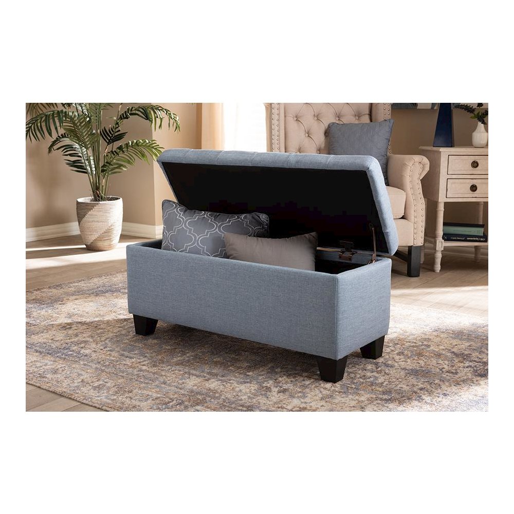Fera Modern and Contemporary Light Blue Fabric Upholstered Storage Ottoman