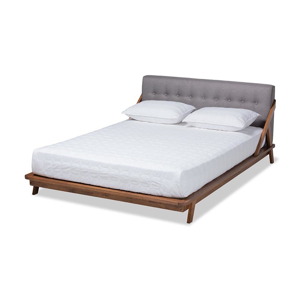 Sante Mid-Century Modern Grey Fabric Upholstered Wood Queen Size Platform Bed