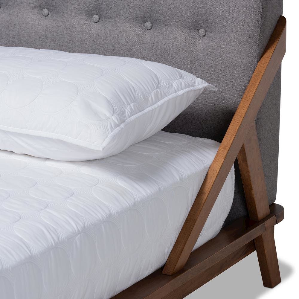 Sante Mid-Century Modern Grey Fabric Upholstered Wood Full Size Platform Bed