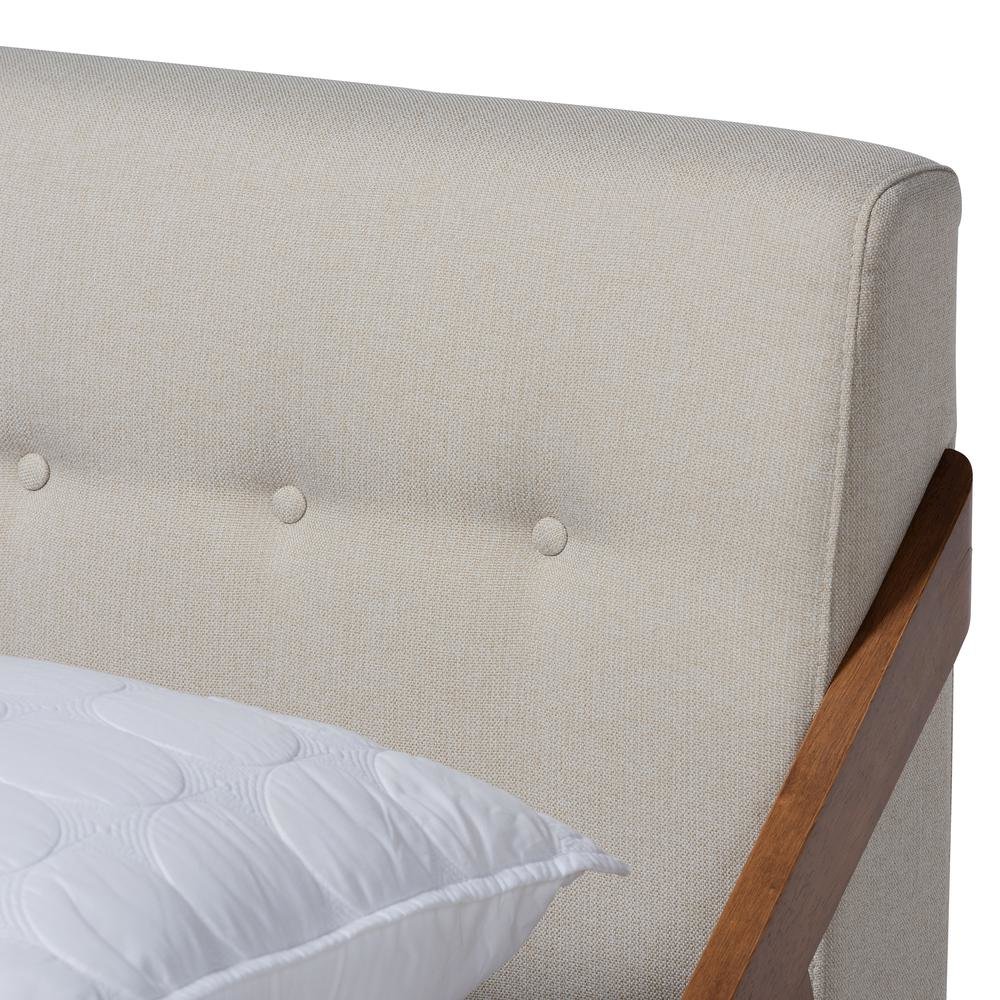 Light Beige Fabric Upholstered Wood Full Size Platform Bed