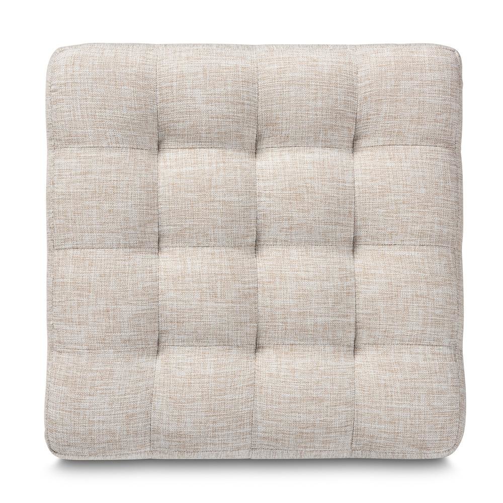 Beige Fabric Upholstered Tufted Cube Ottoman Set of 2