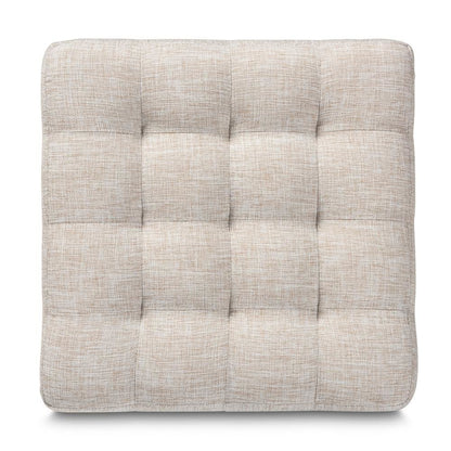 Beige Fabric Upholstered Tufted Cube Ottoman Set of 2