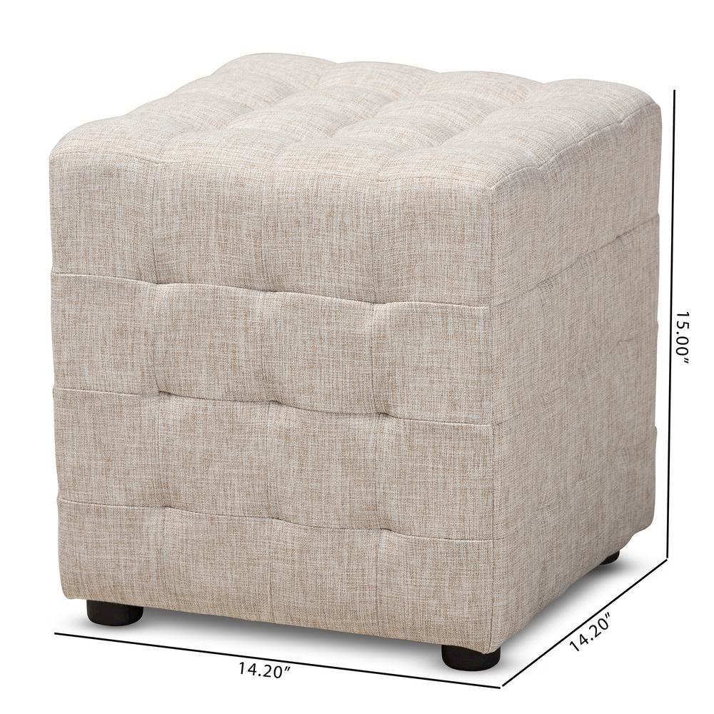 Beige Fabric Upholstered Tufted Cube Ottoman Set of 2