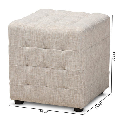 Beige Fabric Upholstered Tufted Cube Ottoman Set of 2