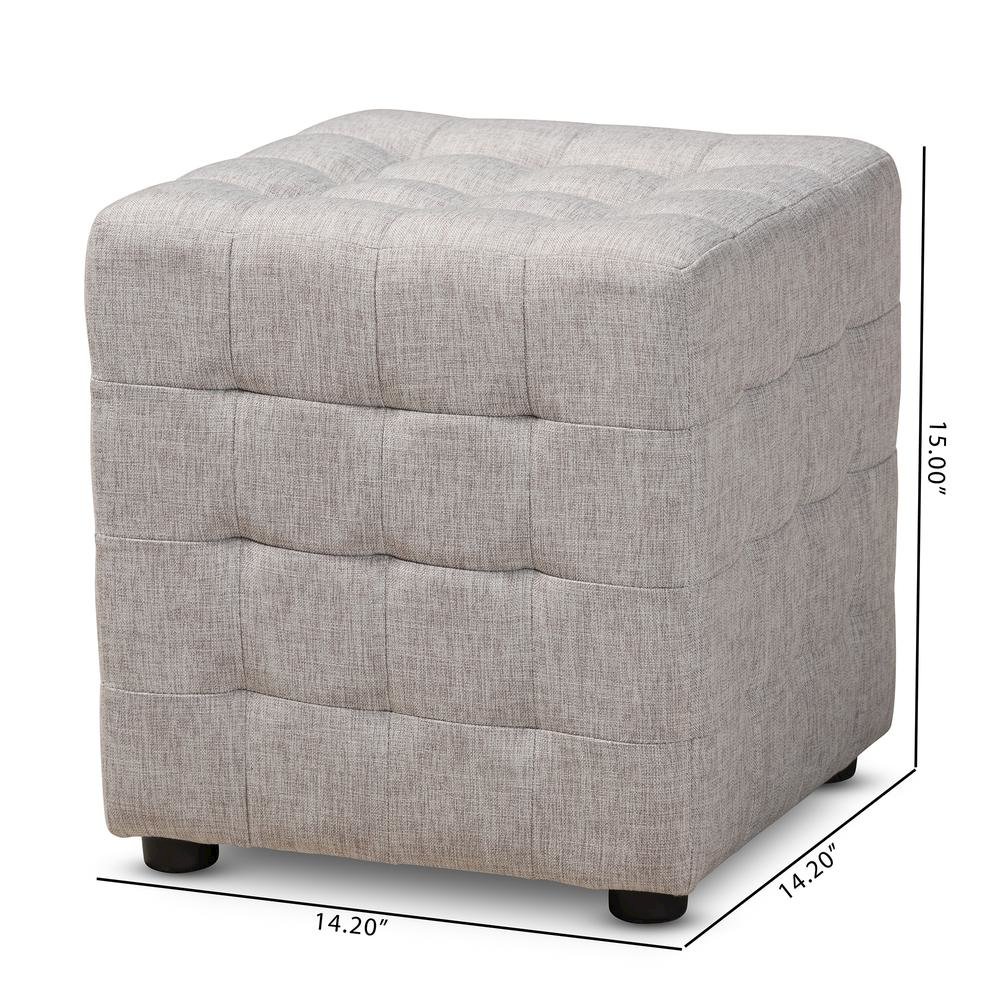 Greyish Beige Fabric Upholstered Tufted Cube Ottoman Set of 2