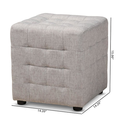 Greyish Beige Fabric Upholstered Tufted Cube Ottoman Set of 2