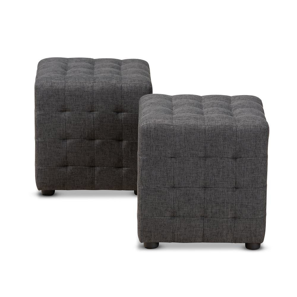 Dark Grey Fabric Upholstered Tufted Cube Ottoman Set of 2