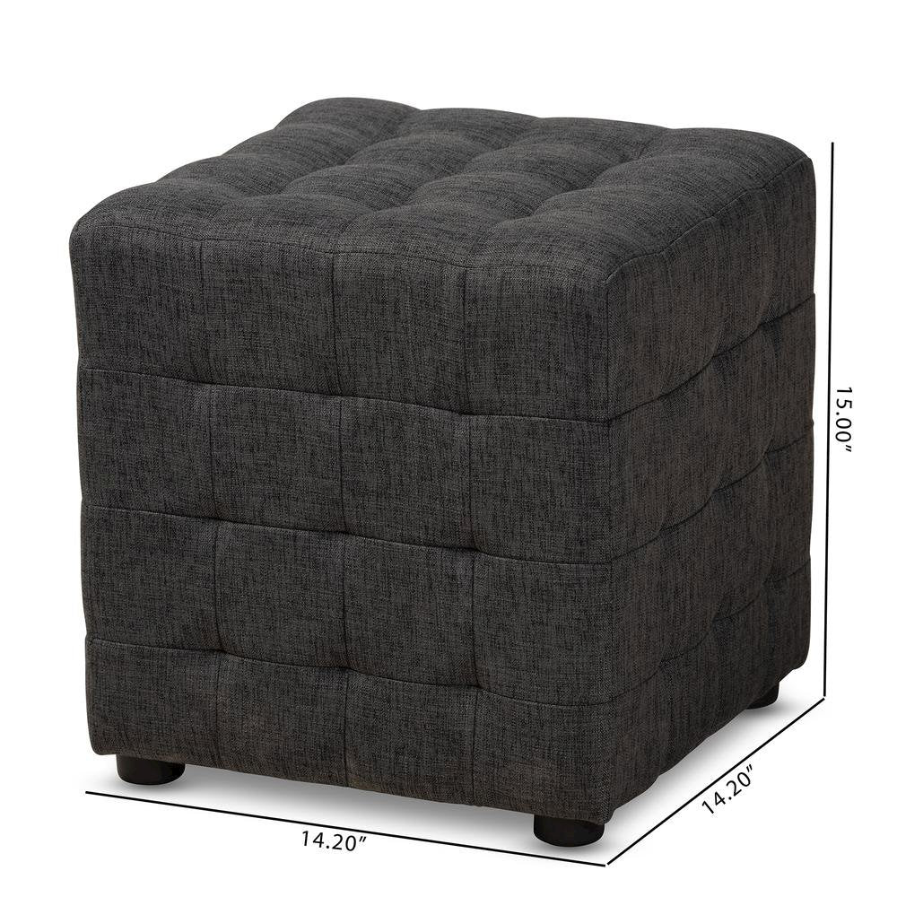 Dark Grey Fabric Upholstered Tufted Cube Ottoman Set of 2