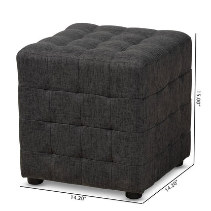 Dark Grey Fabric Upholstered Tufted Cube Ottoman Set of 2
