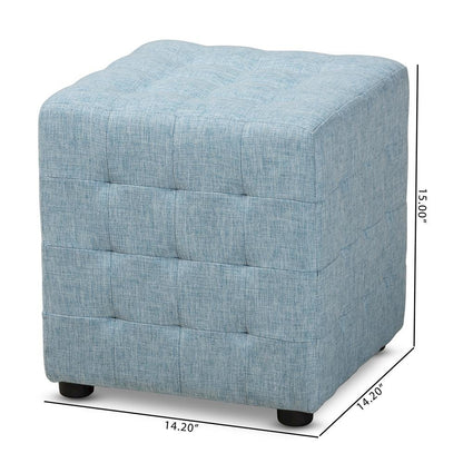 Light Blue Fabric Upholstered Tufted Cube Ottoman Set of 2