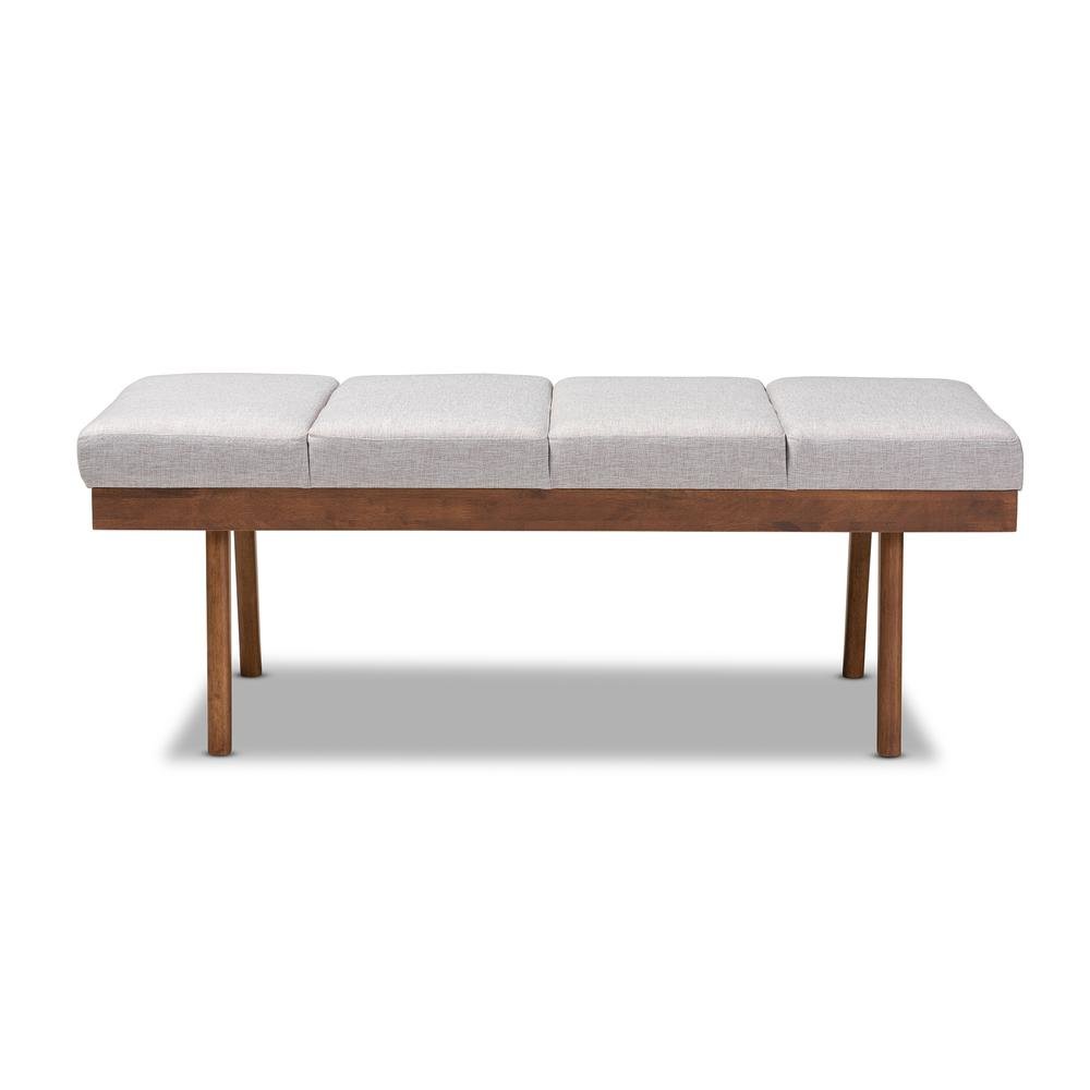 Larisa Mid-Century Modern Grayish Beige Fabric Upholstered Wood Bench