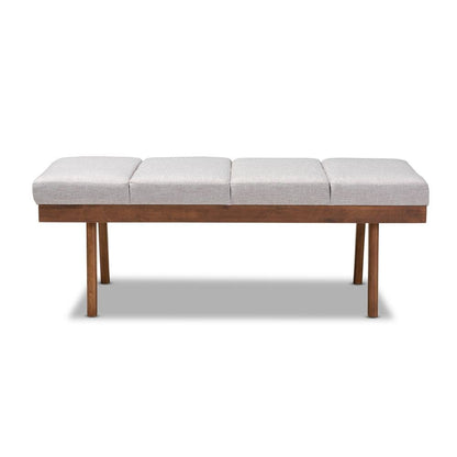 Larisa Mid-Century Modern Grayish Beige Fabric Upholstered Wood Bench