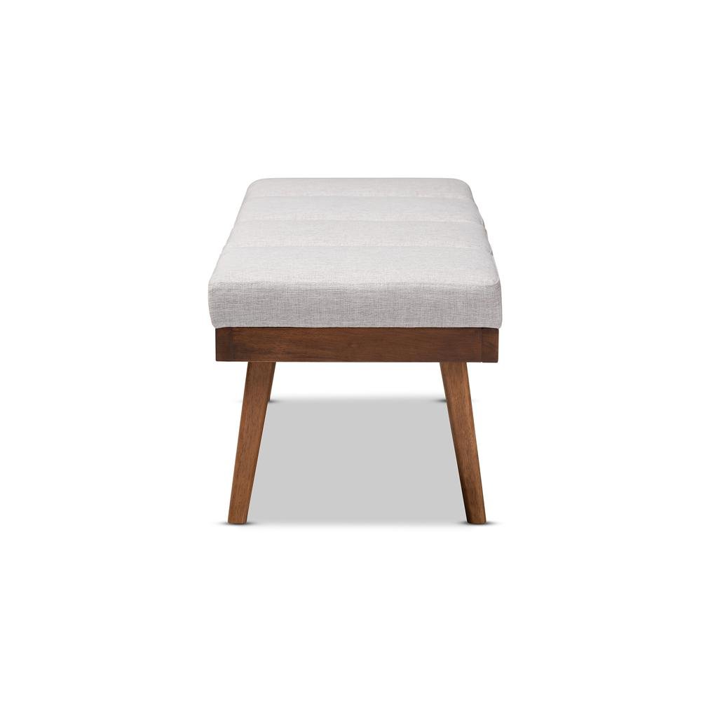 Larisa Mid-Century Modern Grayish Beige Fabric Upholstered Wood Bench