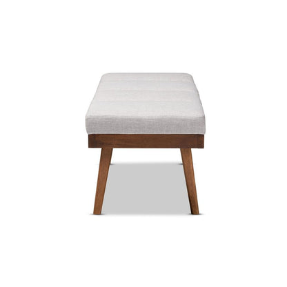 Larisa Mid-Century Modern Grayish Beige Fabric Upholstered Wood Bench