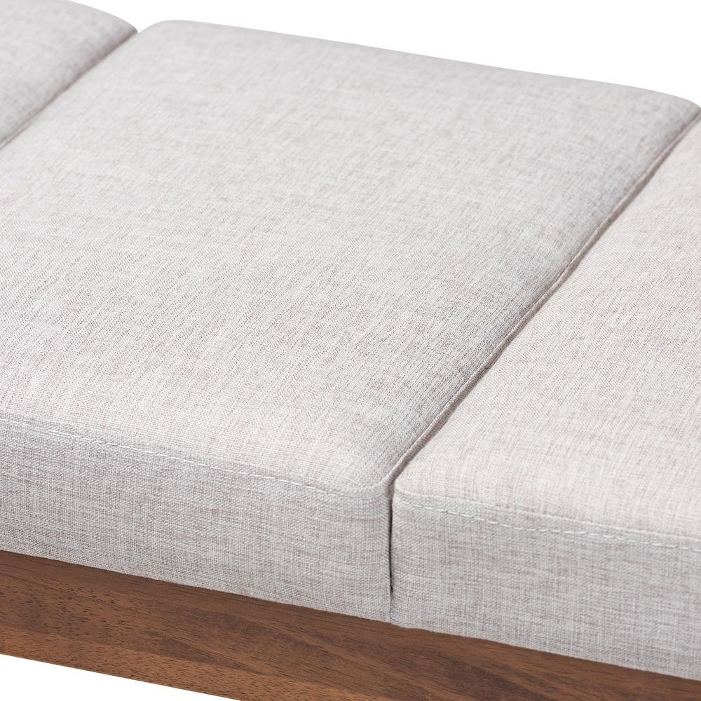 Larisa Mid-Century Modern Grayish Beige Fabric Upholstered Wood Bench