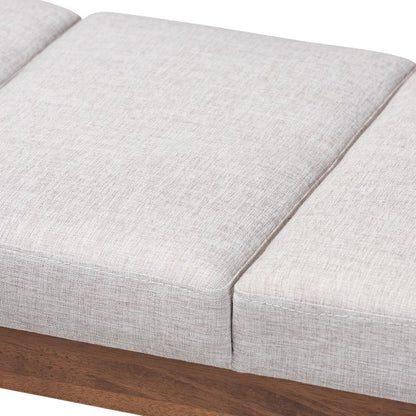 Larisa Mid-Century Modern Grayish Beige Fabric Upholstered Wood Bench