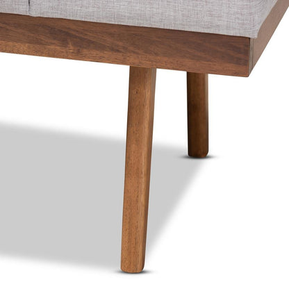 Larisa Mid-Century Modern Grayish Beige Fabric Upholstered Wood Bench