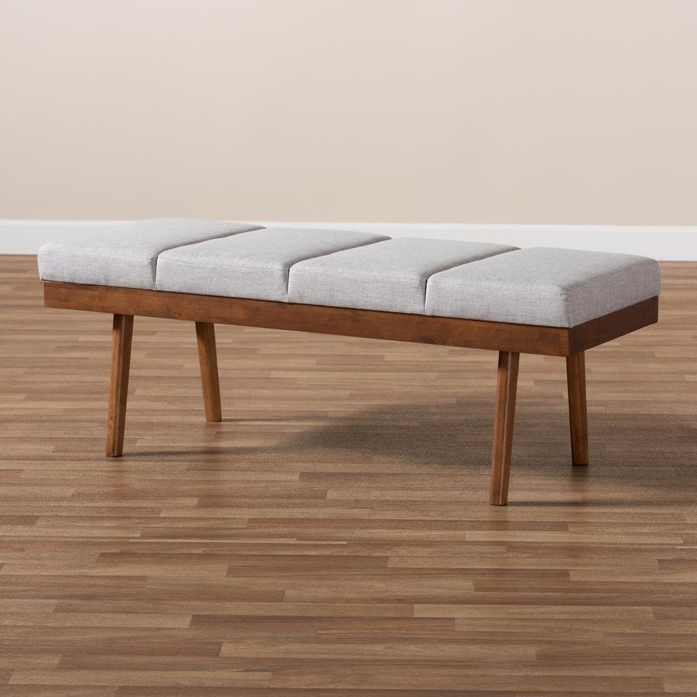 Larisa Mid-Century Modern Grayish Beige Fabric Upholstered Wood Bench