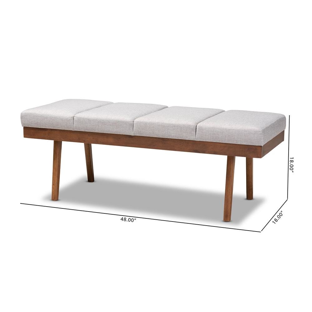 Larisa Mid-Century Modern Grayish Beige Fabric Upholstered Wood Bench