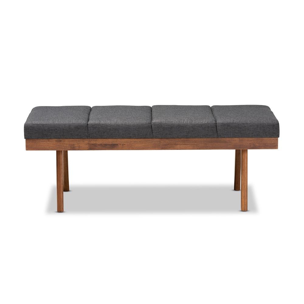 Baxton Studio Larisa Mid-Century Modern Charcoal Fabric Upholstered Wood Bench