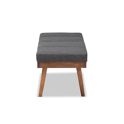 Baxton Studio Larisa Mid-Century Modern Charcoal Fabric Upholstered Wood Bench
