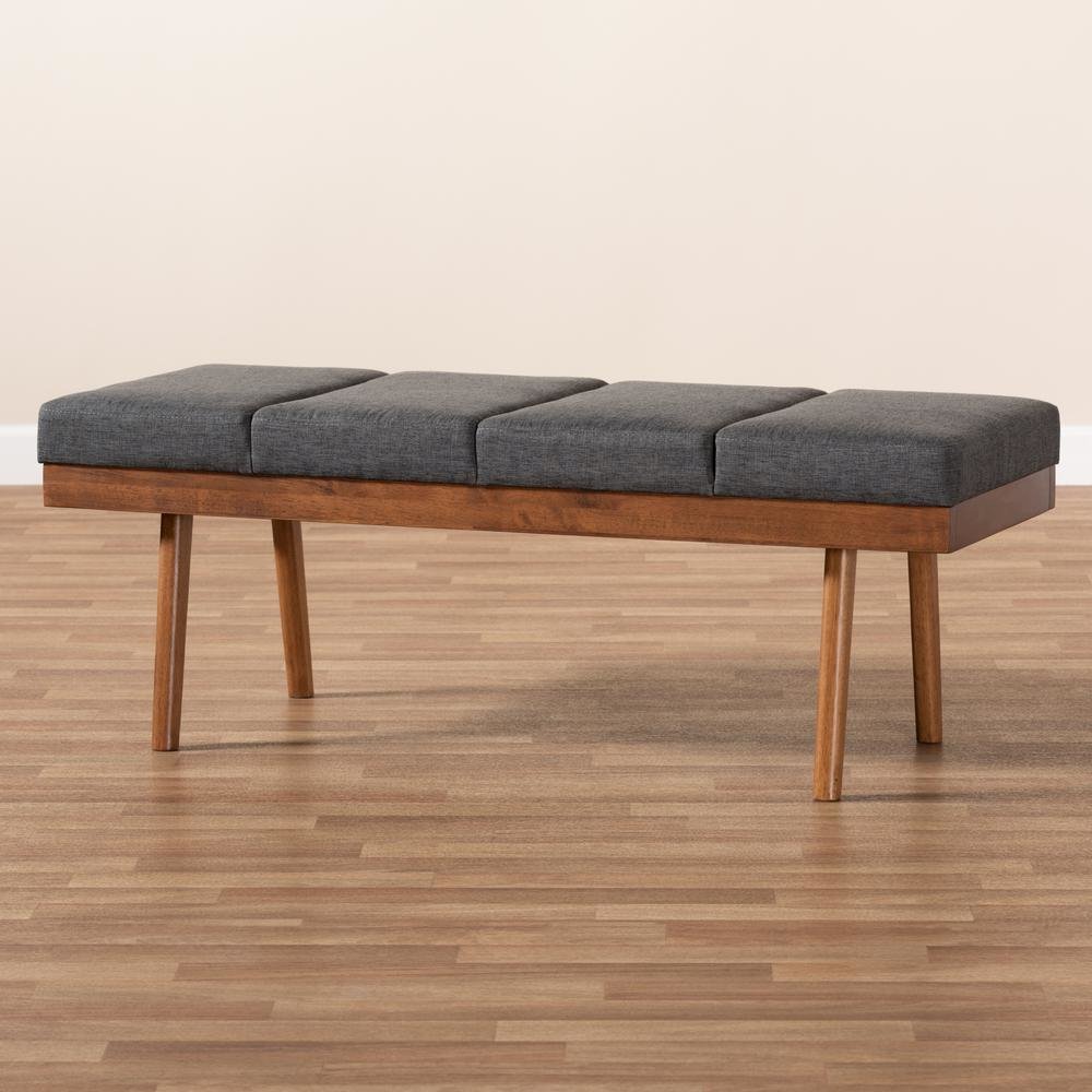 Baxton Studio Larisa Mid-Century Modern Charcoal Fabric Upholstered Wood Bench