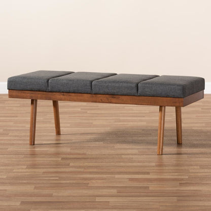Baxton Studio Larisa Mid-Century Modern Charcoal Fabric Upholstered Wood Bench