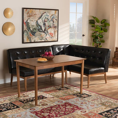 Leather Upholstered 3-Piece Wood Dining Nook Set