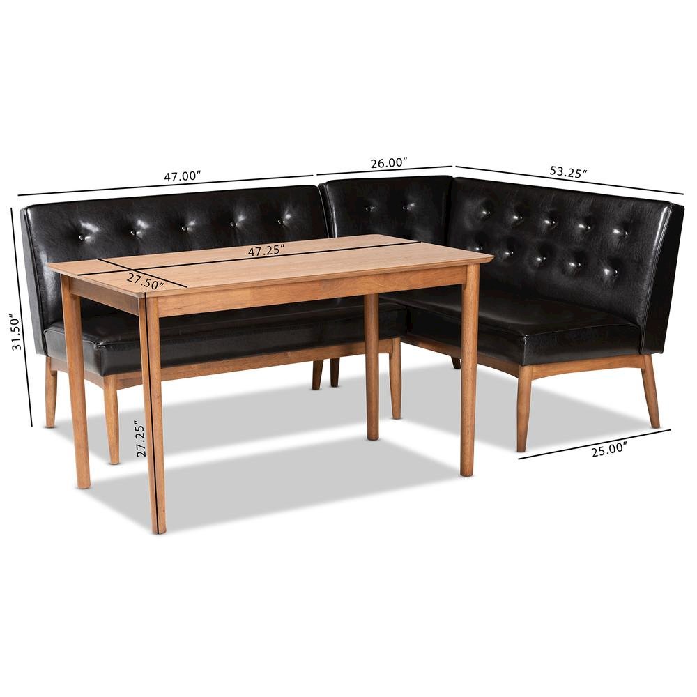 Leather Upholstered 3-Piece Wood Dining Nook Set