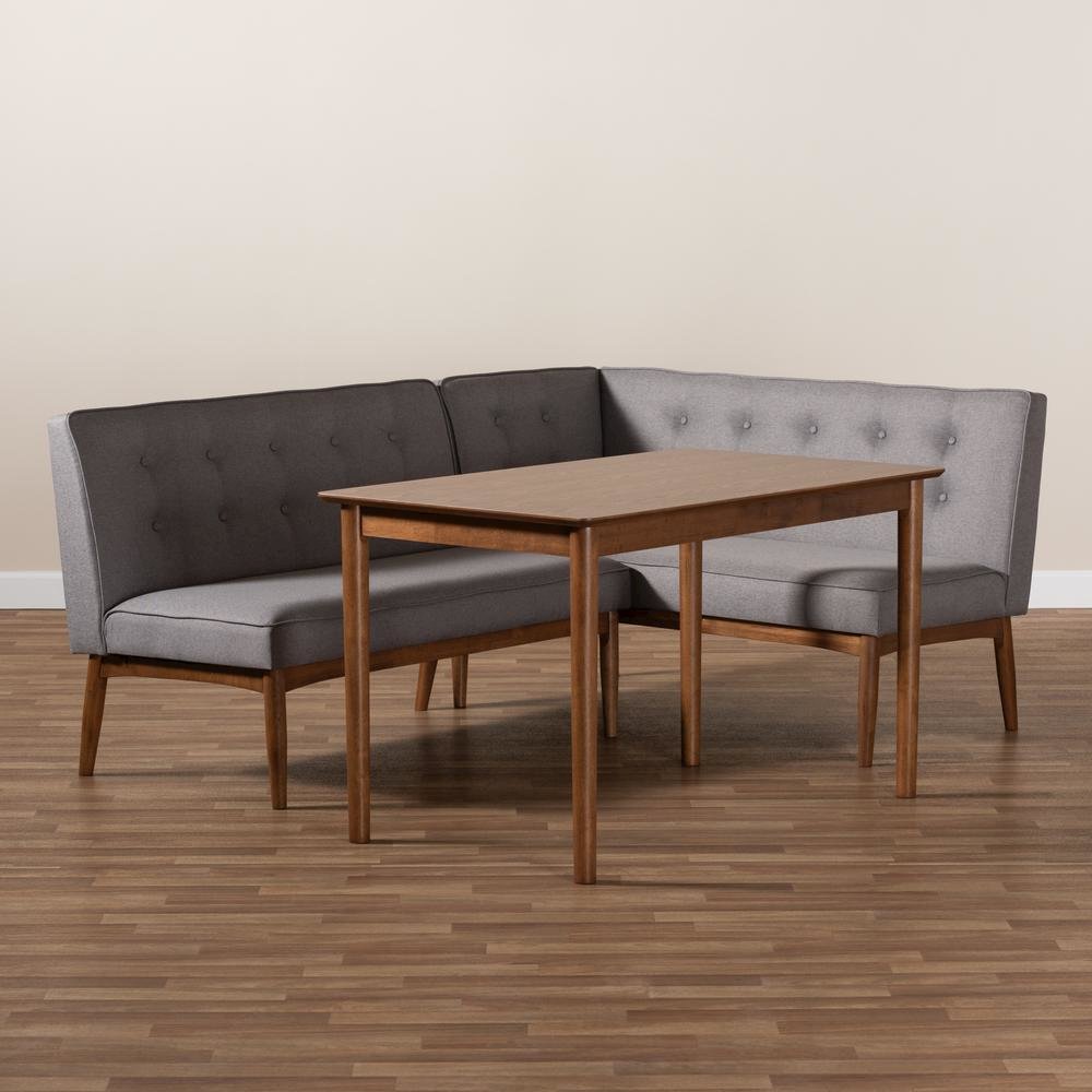 Arvid Mid-Century Modern Gray Fabric Upholstered 3-Piece Wood Dining Nook Set