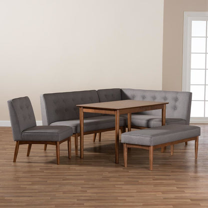 Arvid Mid-Century Modern Gray Fabric Upholstered 5-Piece Wood Dining Nook Set