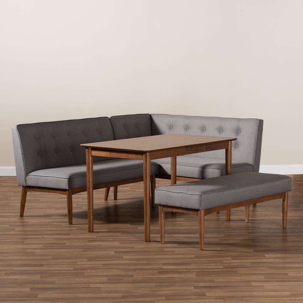 Arvid Mid-Century Modern Gray Fabric Upholstered 4-Piece Wood Dining Nook Set