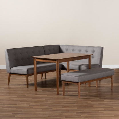 Arvid Mid-Century Modern Gray Fabric Upholstered 4-Piece Wood Dining Nook Set