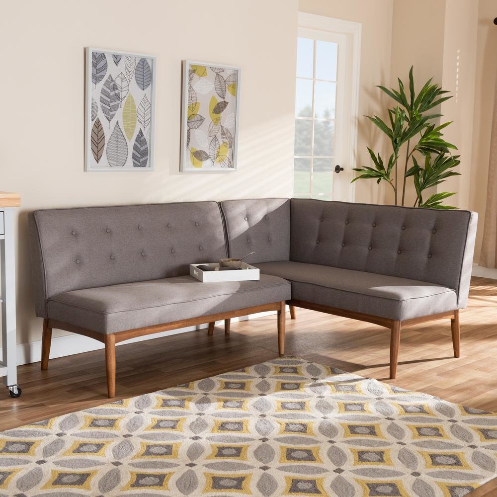 Gray Fabric Upholstered 2-Piece Wood Dining Nook Banquette Set