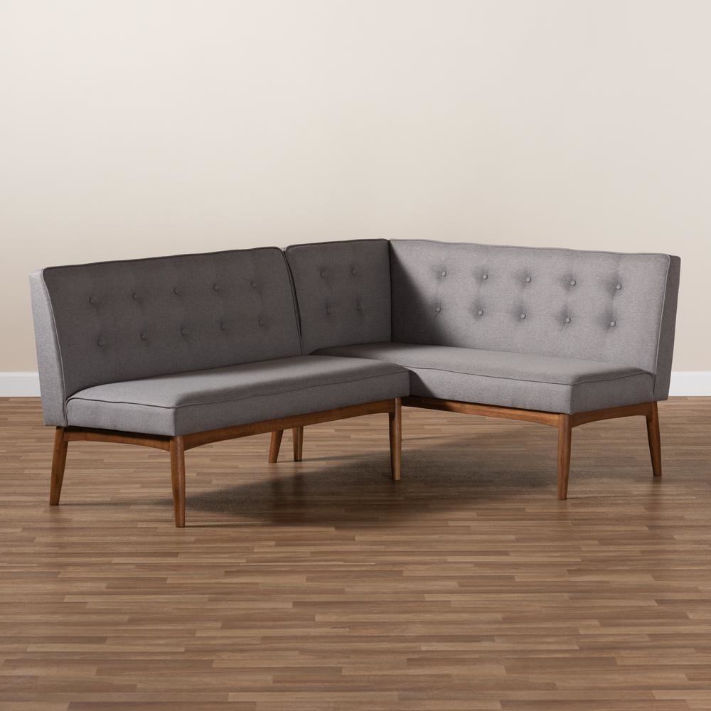 Gray Fabric Upholstered 2-Piece Wood Dining Nook Banquette Set