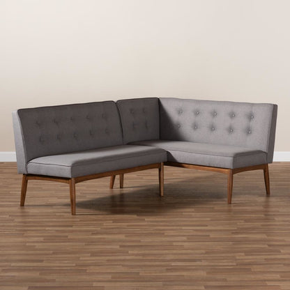 Gray Fabric Upholstered 2-Piece Wood Dining Nook Banquette Set