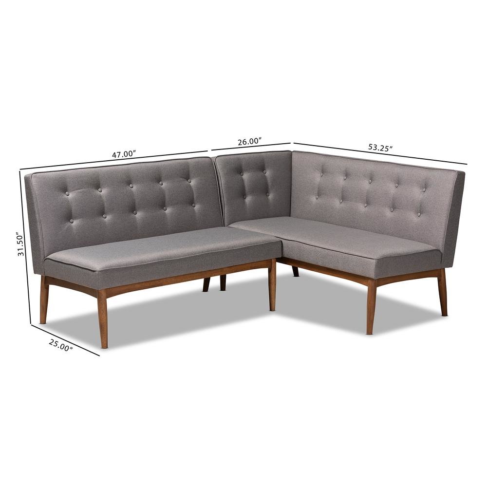 Gray Fabric Upholstered 2-Piece Wood Dining Nook Banquette Set