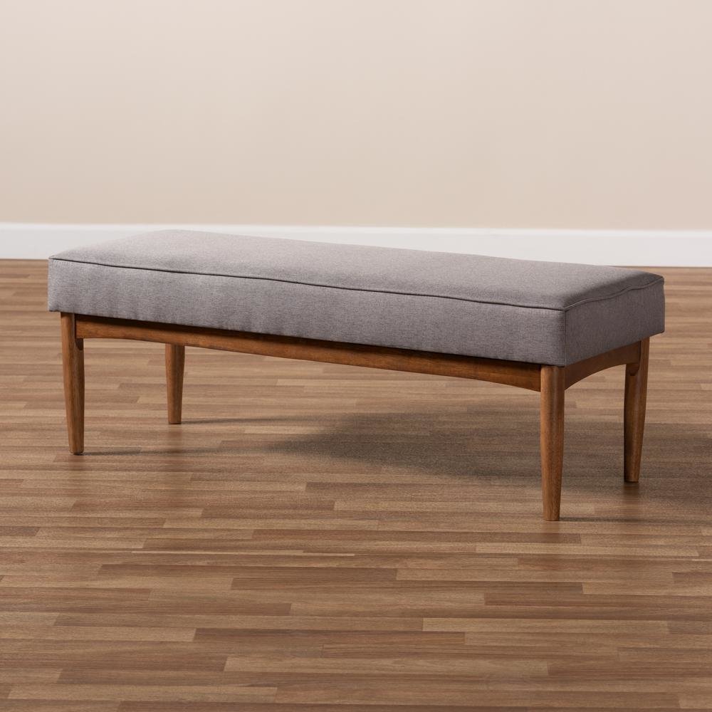 Baxton Studio Arvid Mid-Century Modern Gray Fabric Upholstered Wood Dining Bench