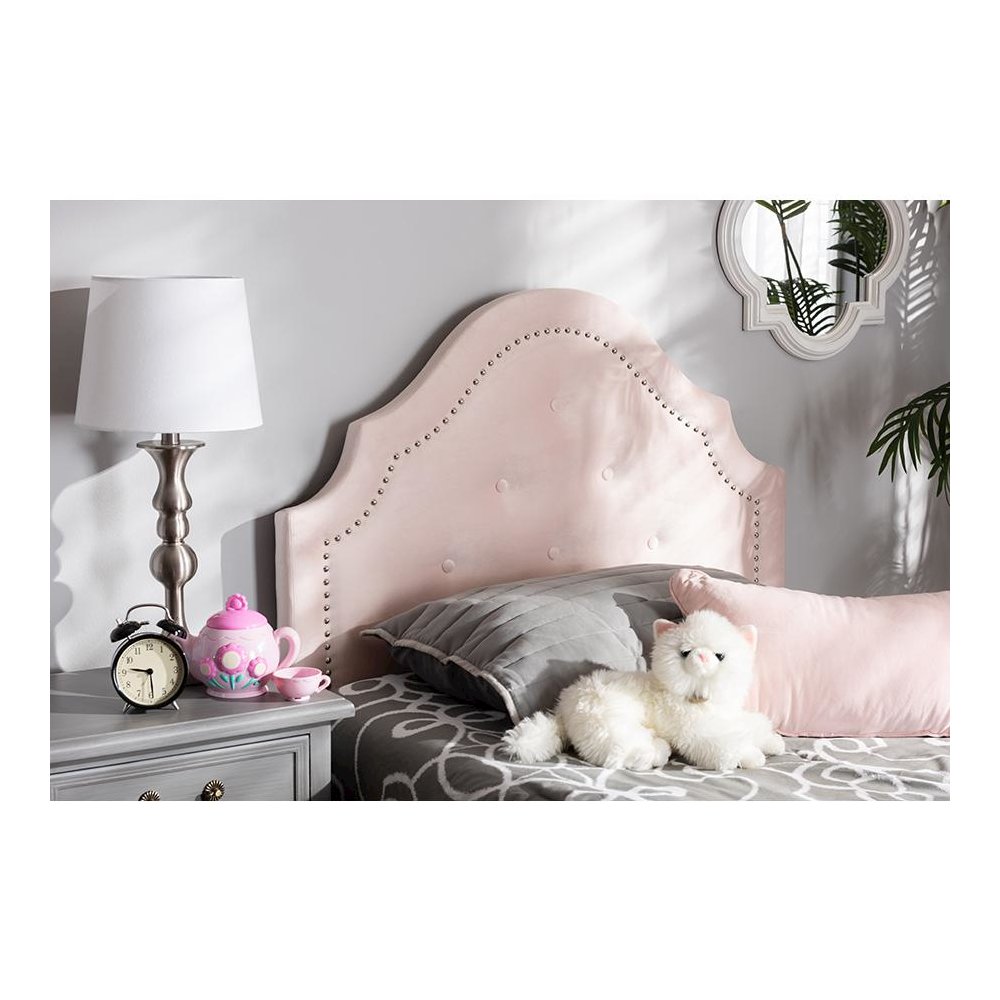 Light Pink Velvet Fabric Upholstered Twin Size Headboard